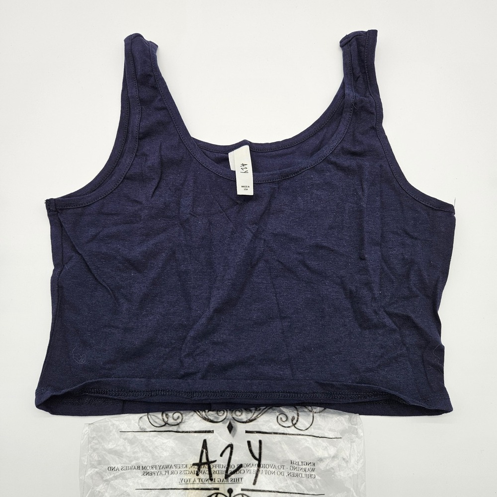 AZY Navy Blue Cropped Tank Top Womens Size Medium‎ Cotton Spandex Made in USA